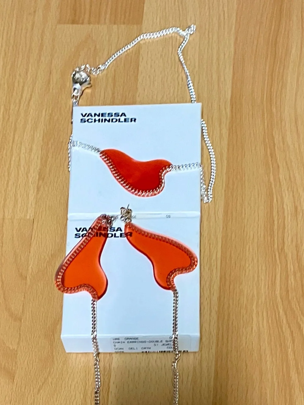 Vanessa Schindler Orange and silver Abstract Lucite Necklace and Earrings Set